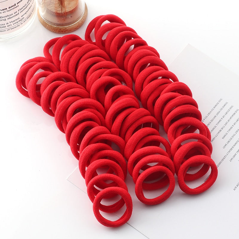 50pcs Girls Solid Color Big Rubber Band, Headwear Elastic Hair Bands, Girl Hair Accessories, Ornaments