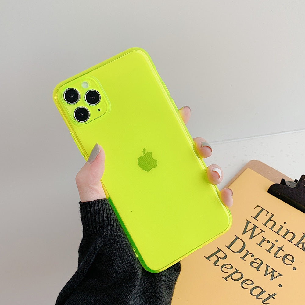 Neon Fluorescent Color Phone Cases For iphone 14 13 12 11 Pro Max Mini X XR XS 6 6S 7 8 Plus SE 2020 Fully protected soft cover