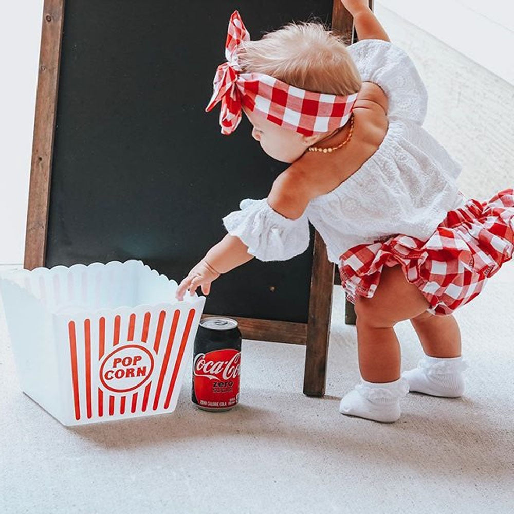 3 pièces ensemble 0-24M nouveau-né bébé fille vêtements mignon été hors épaule dentelle hauts + rouge à carreaux robe courte bandeau tenue