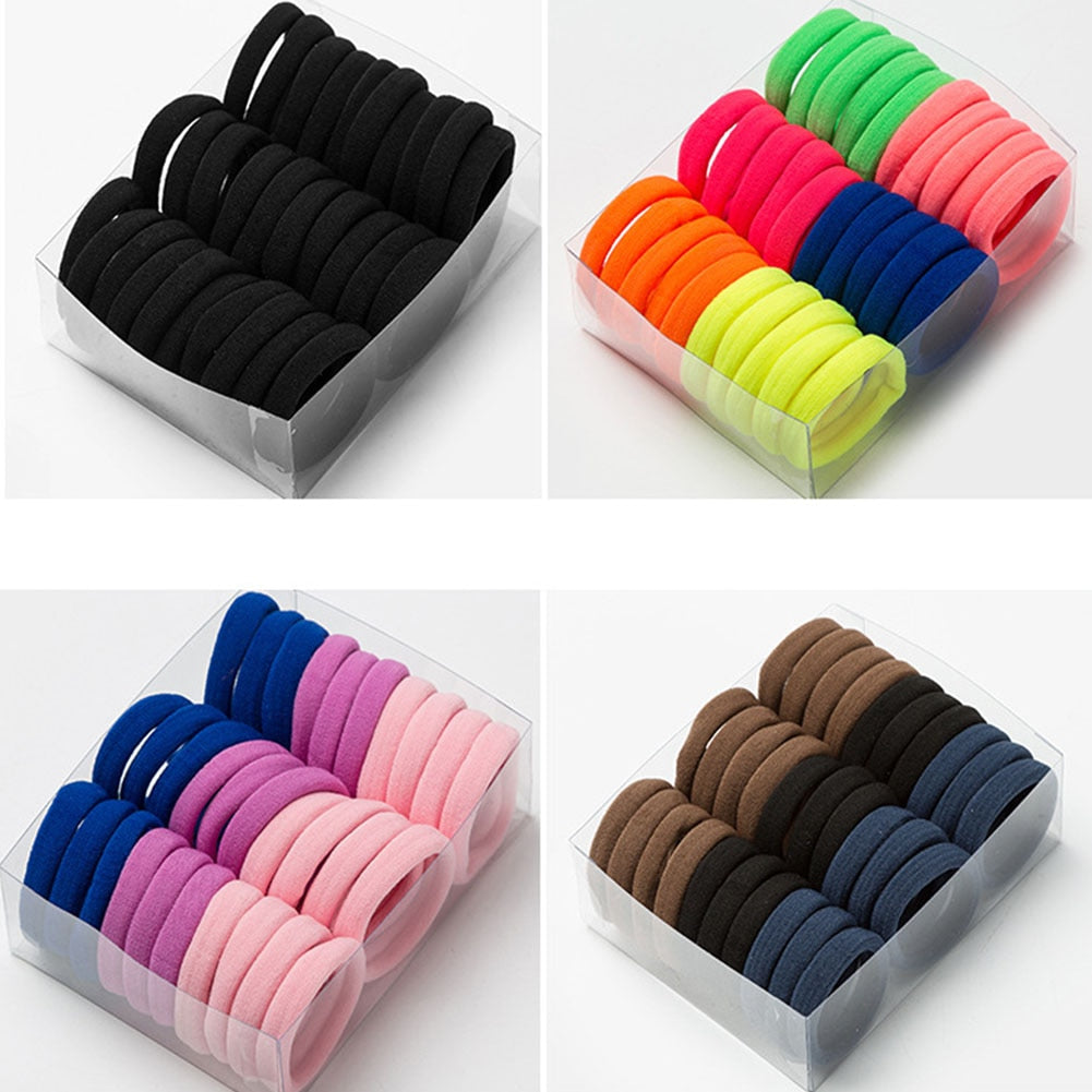 Frauen Mädchen 4 CM Bunte Polyester Elastische Haarbänder Pferdeschwanz Halter Gummibänder Scrunchie Stirnband Haarschmuck