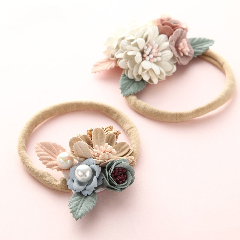 Shiny Fashion Florals Headband Newborn Baby Elastic Princess Hairbands Child Kids Pearl Fresh Style Cute Headwear Gifts