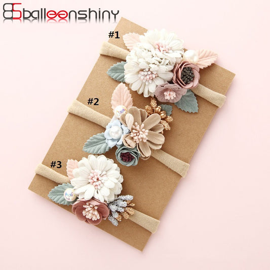 Shiny Fashion Florals Headband Newborn Baby Elastic Princess Hairbands Child Kids Pearl Fresh Style Cute Headwear Gifts