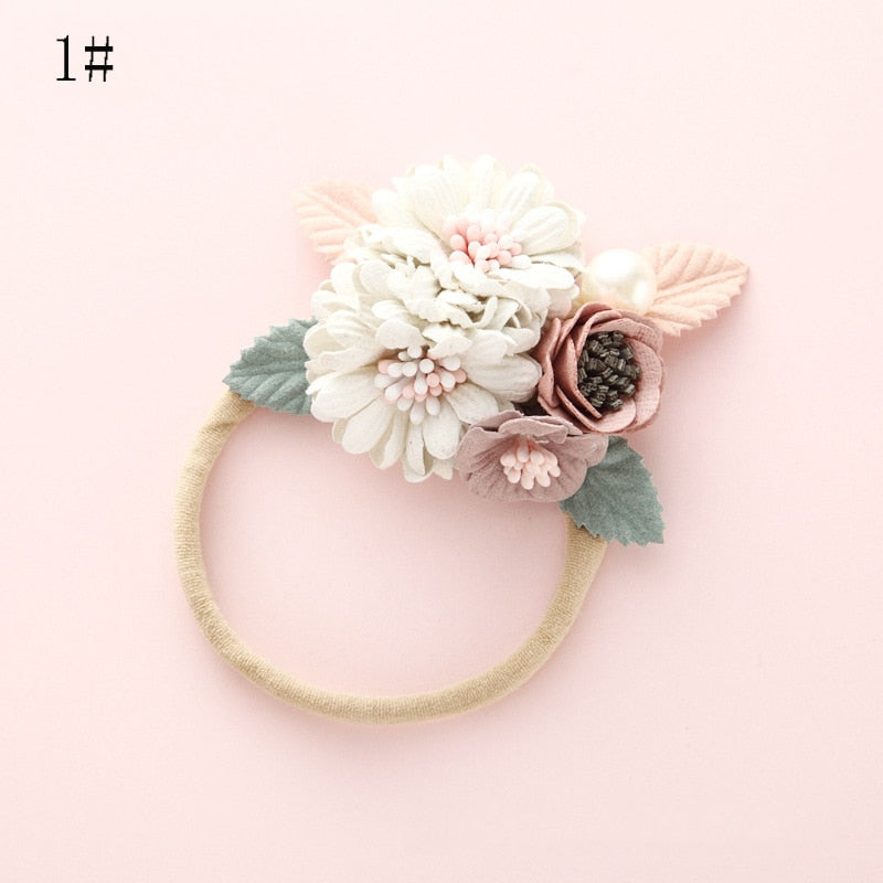 Shiny Fashion Florals Headband Newborn Baby Elastic Princess Hairbands Child Kids Pearl Fresh Style Cute Headwear Gifts