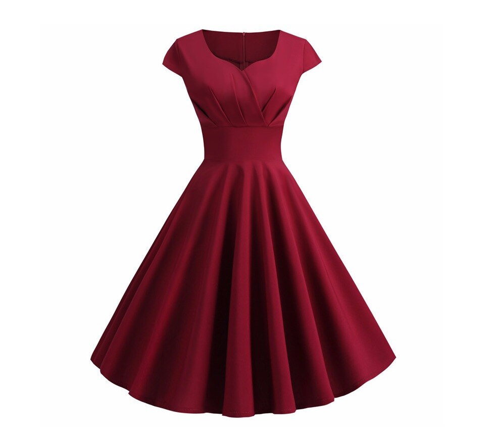 Rosa Sommerkleid Damen V-Ausschnitt Big Swing Vintage Kleid Robe Femme Elegant Retro Pin Up Party Büro Midi Kleider