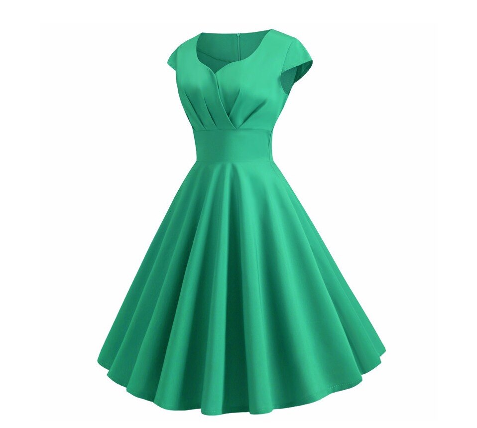 Rosa Sommerkleid Damen V-Ausschnitt Big Swing Vintage Kleid Robe Femme Elegant Retro Pin Up Party Büro Midi Kleider