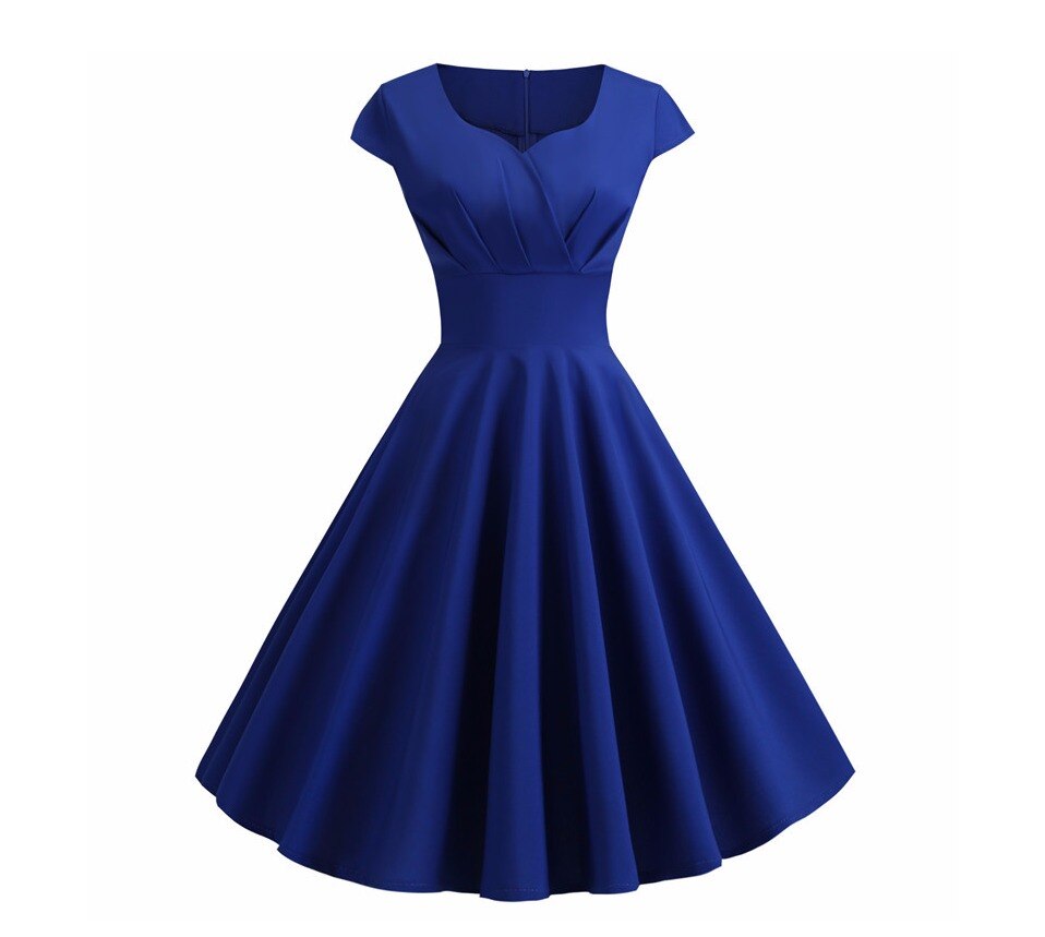 Rosa Sommerkleid Damen V-Ausschnitt Big Swing Vintage Kleid Robe Femme Elegant Retro Pin Up Party Büro Midi Kleider