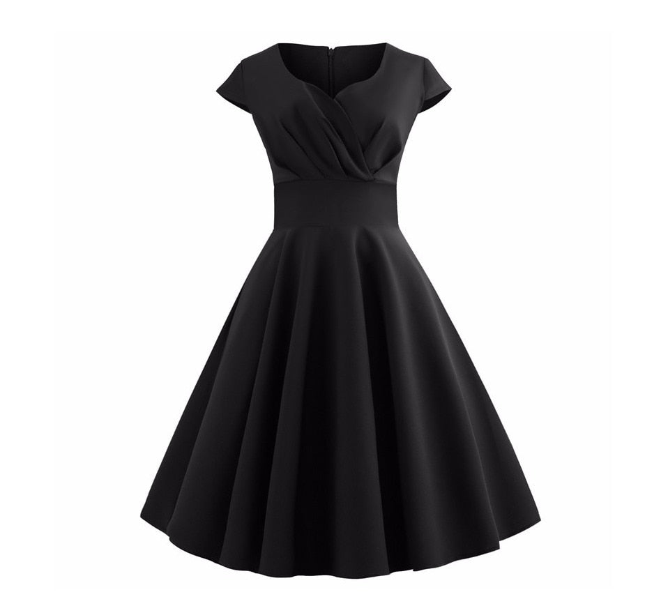 Rosa Sommerkleid Damen V-Ausschnitt Big Swing Vintage Kleid Robe Femme Elegant Retro Pin Up Party Büro Midi Kleider