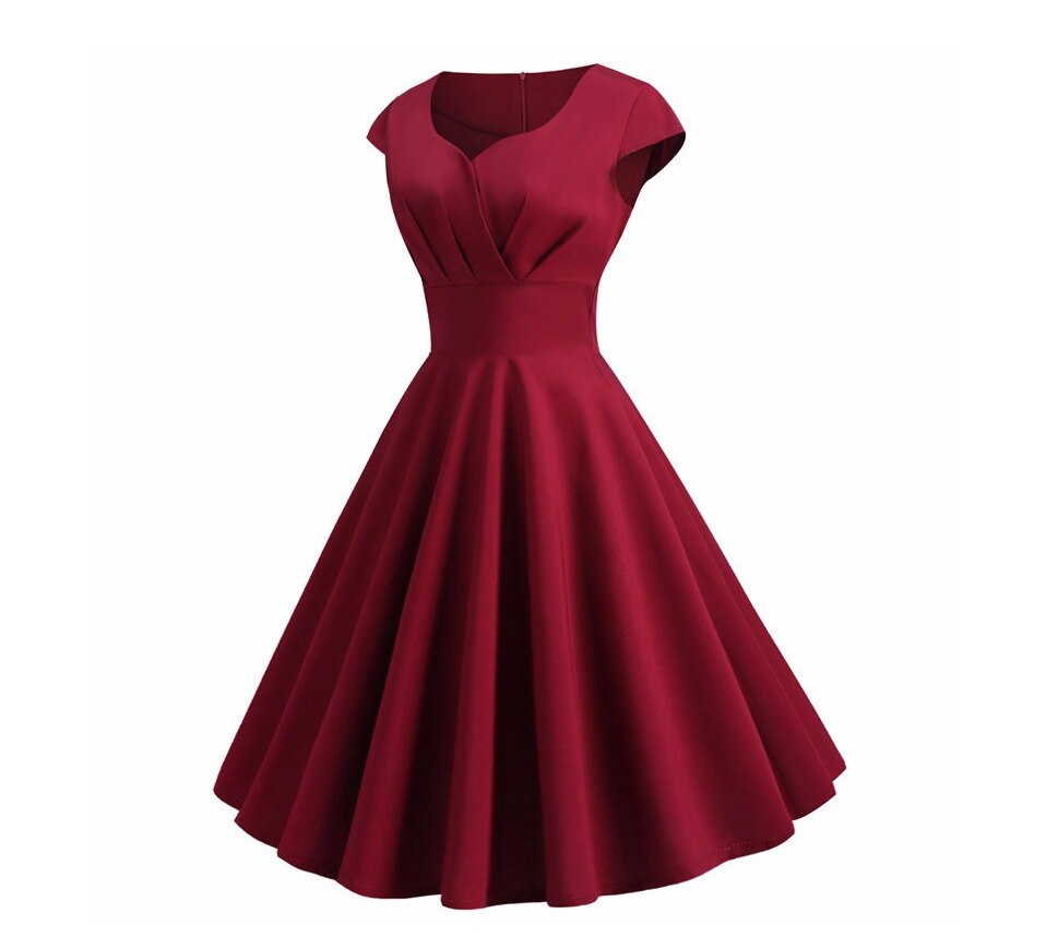 Rosa Sommerkleid Damen V-Ausschnitt Big Swing Vintage Kleid Robe Femme Elegant Retro Pin Up Party Büro Midi Kleider