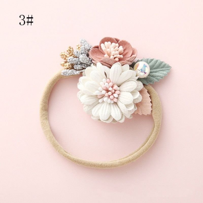 Shiny Fashion Florals Headband Newborn Baby Elastic Princess Hairbands Child Kids Pearl Fresh Style Cute Headwear Gifts