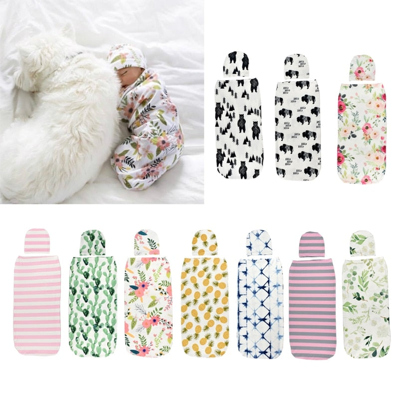 Baby Swaddle Blanket + Cap Newborn Cocoon Wrap Cotton Sack Bedding Swaddling Bag