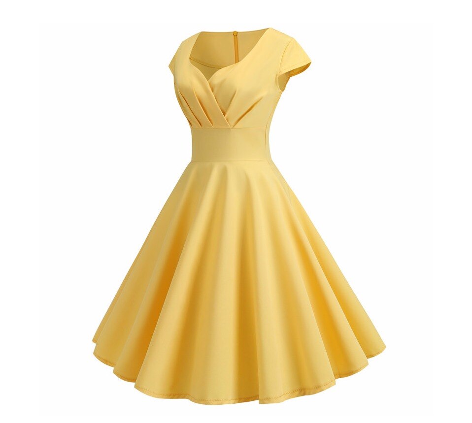 Rosa Sommerkleid Damen V-Ausschnitt Big Swing Vintage Kleid Robe Femme Elegant Retro Pin Up Party Büro Midi Kleider