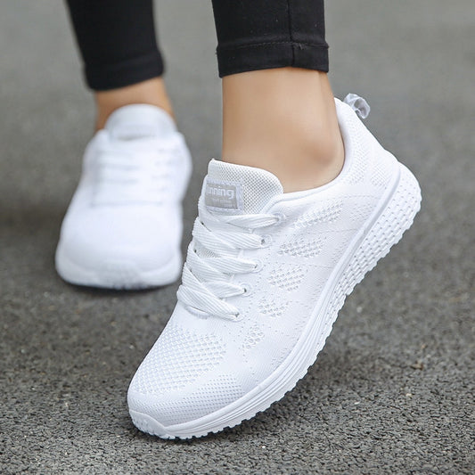 Chaussures Casual Mode Respirant Marche Mesh Chaussures Plates Femme Baskets Blanches