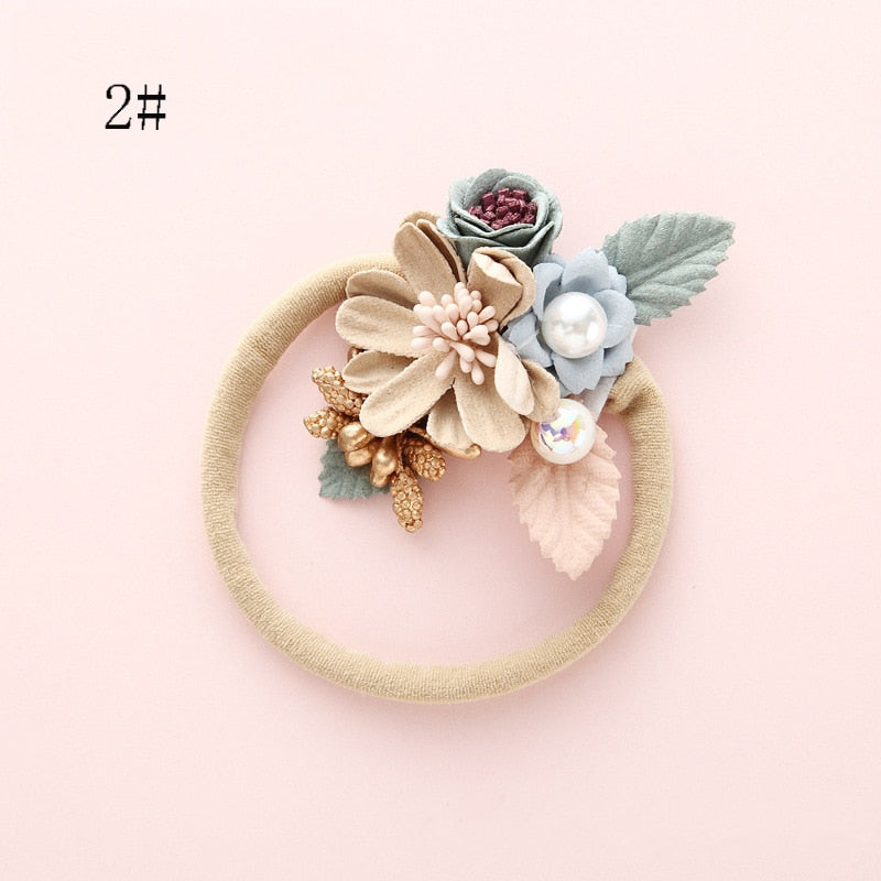 Shiny Fashion Florals Headband Newborn Baby Elastic Princess Hairbands Child Kids Pearl Fresh Style Cute Headwear Gifts