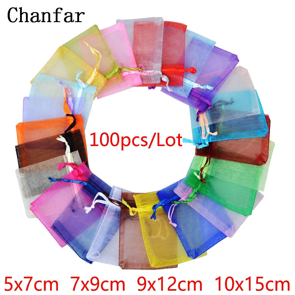 100pcs couleurs sac d'emballage de bijoux, stockage de cadeaux mariage en gros