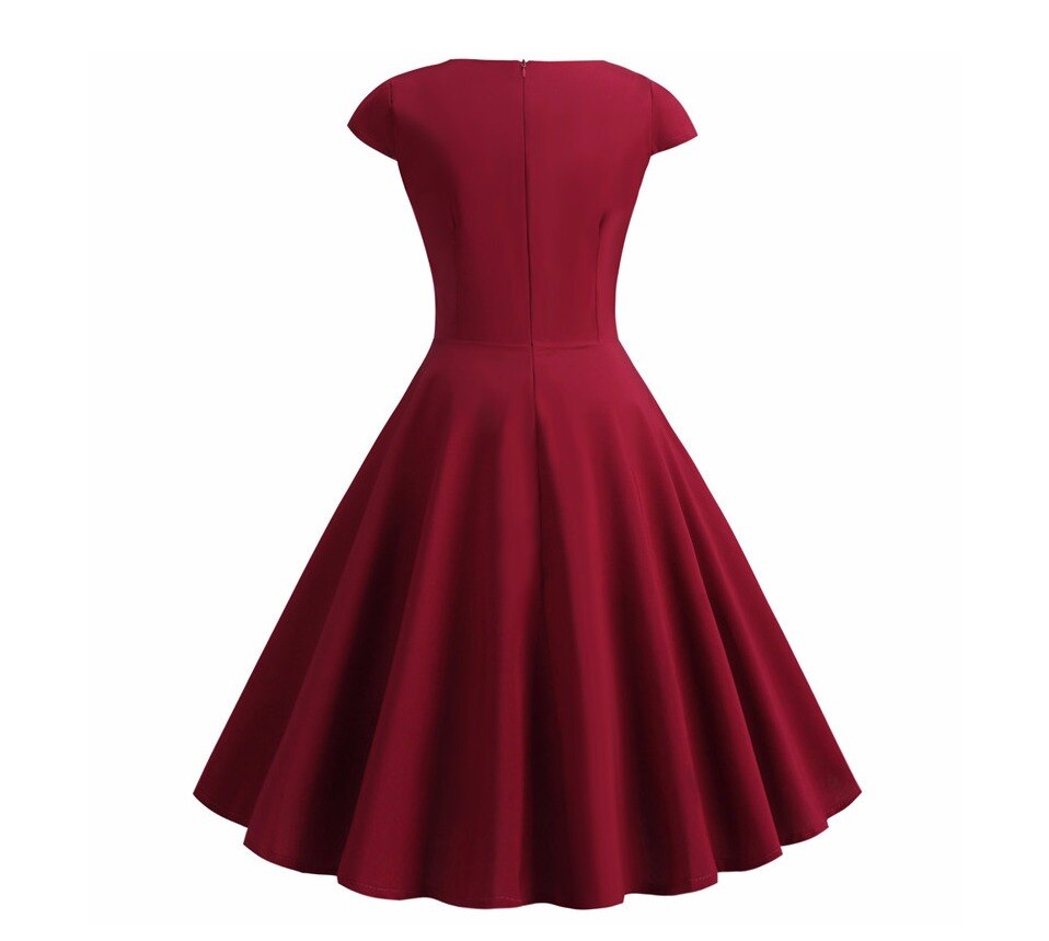 Rosa Sommerkleid Damen V-Ausschnitt Big Swing Vintage Kleid Robe Femme Elegant Retro Pin Up Party Büro Midi Kleider