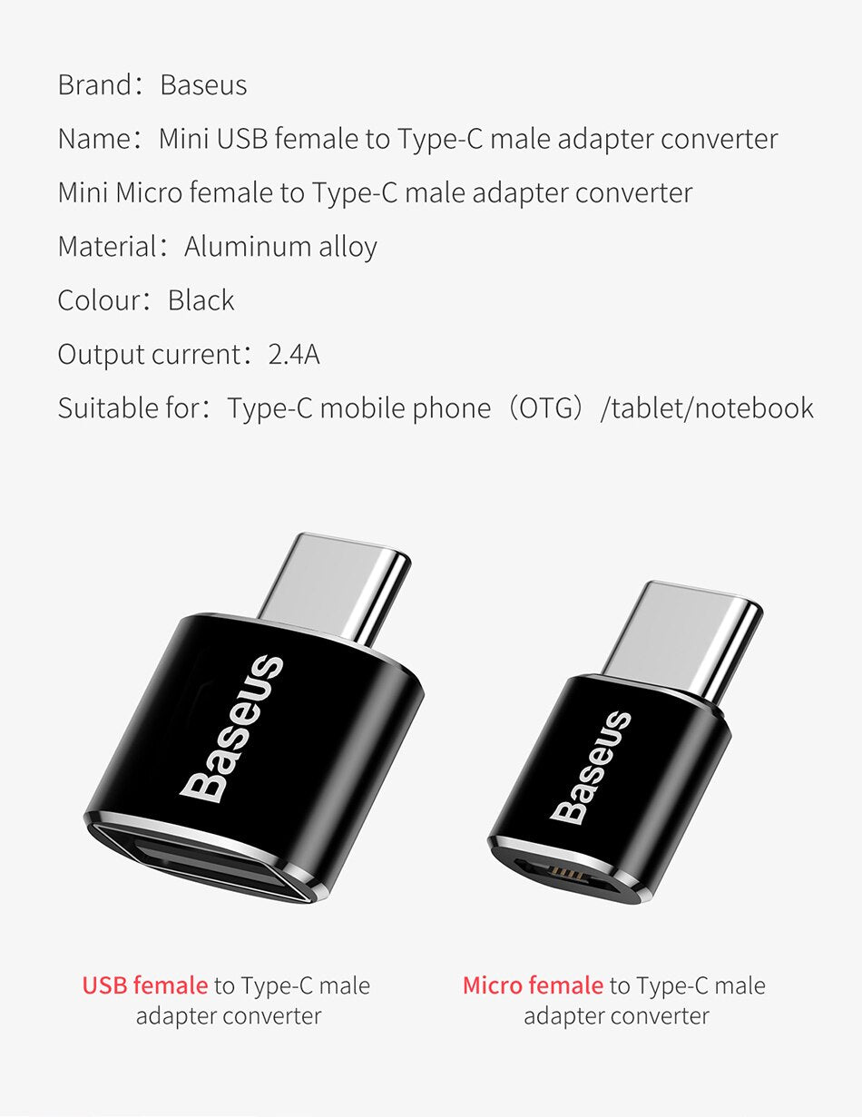 Baseus USB To Type C OTG Adapter USB USB-C Male To Micro USB Type-c Female Converter, OTG Connector