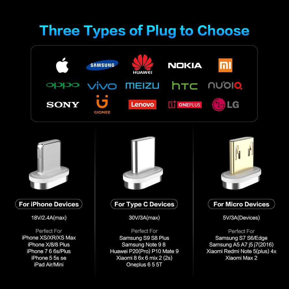 Câble magnétique Micro USB Type C pour iPhone 14 13 câble d'éclairage 3A fil de charge rapide type-c aimant chargeur câble de téléphone