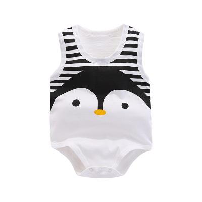 Neugeborenes Baby, Jungen, Mädchen, Cartoon, Baumwolle, Bodysuit, Säuglingsbaby, Tasche, Furz, ärmellose Weste, Overall, Sommer, dünnes Pinguin-Pyjama-Outfit