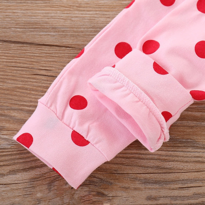 Frühling Herbst Baumwolle Neugeborenes Baby Mädchen Kleidung 0-3 Monate Polka Dot Unisex Säuglingskleidung Set Junge 3-teilige Kleidung mit Hut