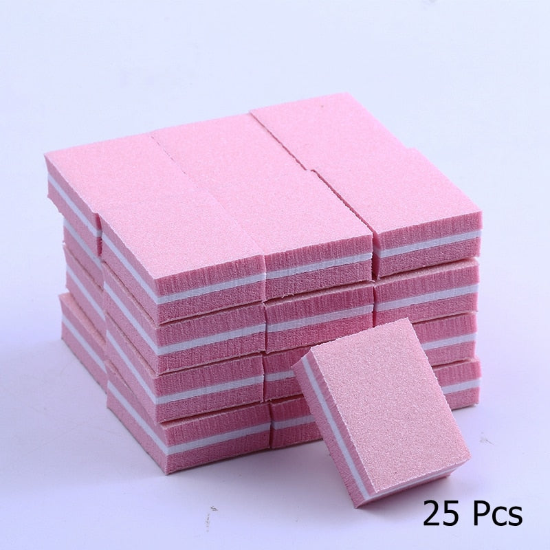 25/50pcs / lot Mini blocs de lime à ongles double face Éponge colorée Vernis à ongles Bandes de tampon de ponçage Outils de manucure de polissage