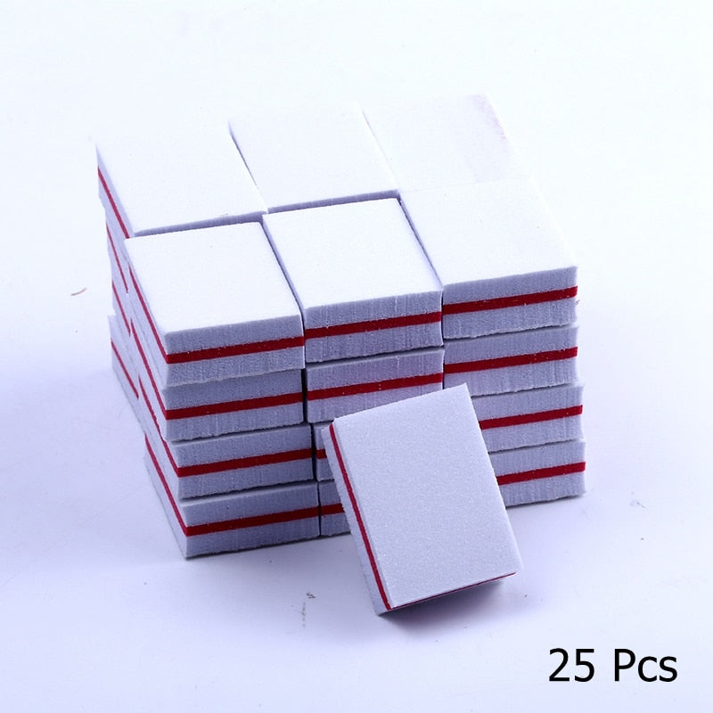 25/50pcs / lot Mini blocs de lime à ongles double face Éponge colorée Vernis à ongles Bandes de tampon de ponçage Outils de manucure de polissage