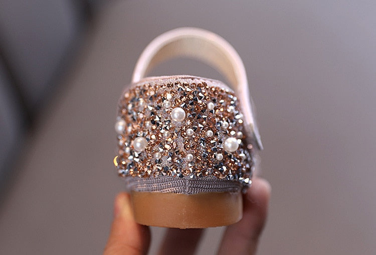 Children Leather Shoes Rhinestone Bow Princess Girls Party Dance Shoes Baby Student Flats Kids Performance Shoes