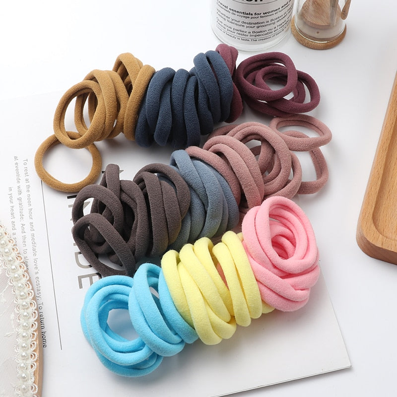 50pcs Girls Solid Color Big Rubber Band, Headwear Elastic Hair Bands, Girl Hair Accessories, Ornaments