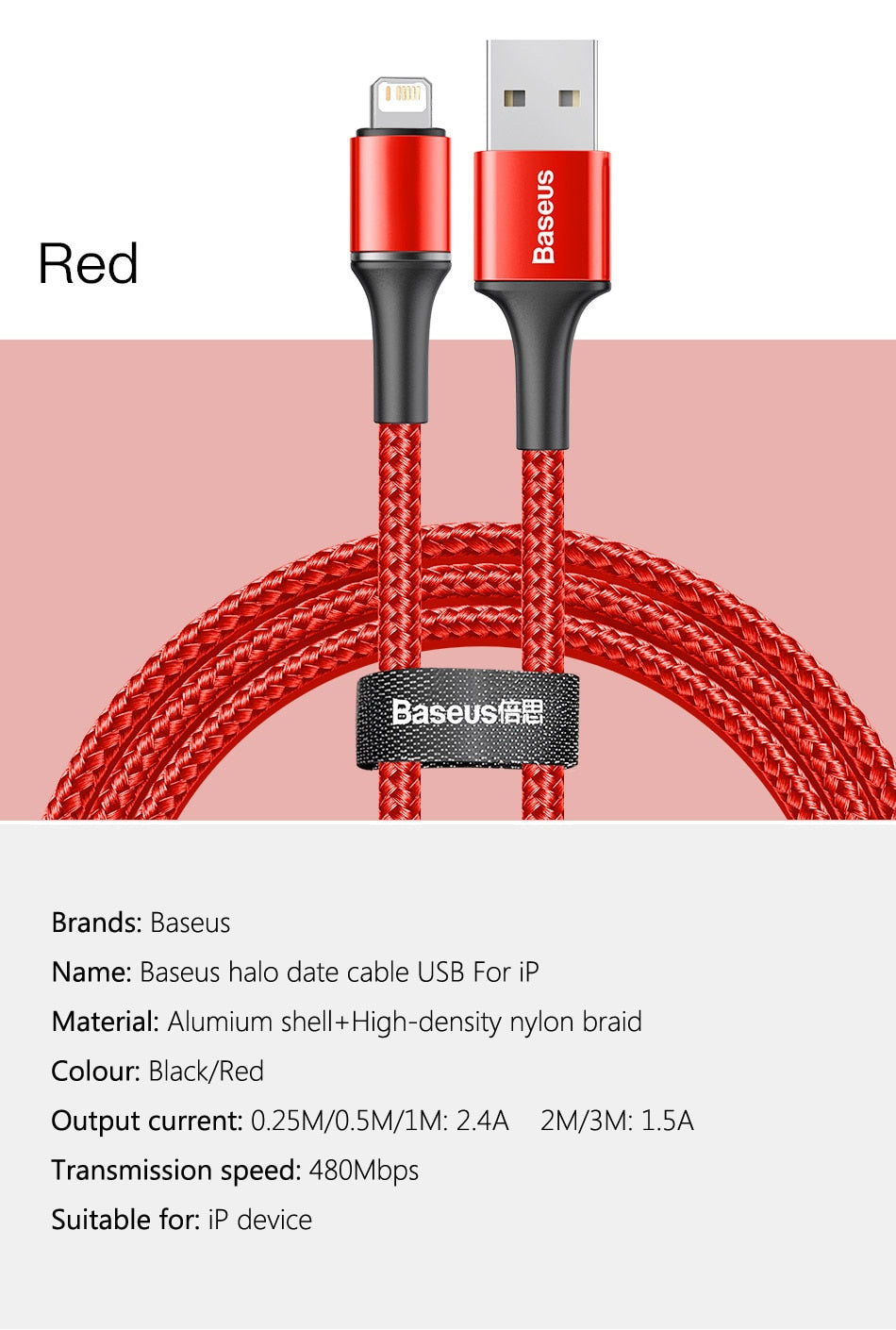 Baseus USB-Kabel für iPhone 12 11 13 Pro XS Max Xr X 8 7 6 LED-Beleuchtung Schnellladegerät Datum Telefonkabel für iPad-Drahtkabel