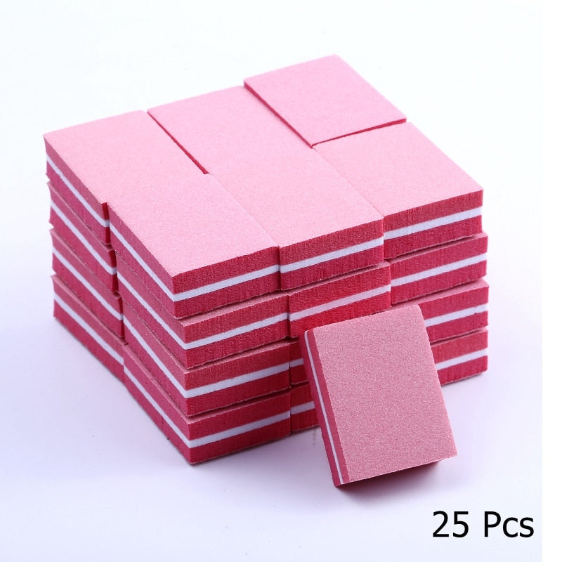 25/50pcs / lot Mini blocs de lime à ongles double face Éponge colorée Vernis à ongles Bandes de tampon de ponçage Outils de manucure de polissage