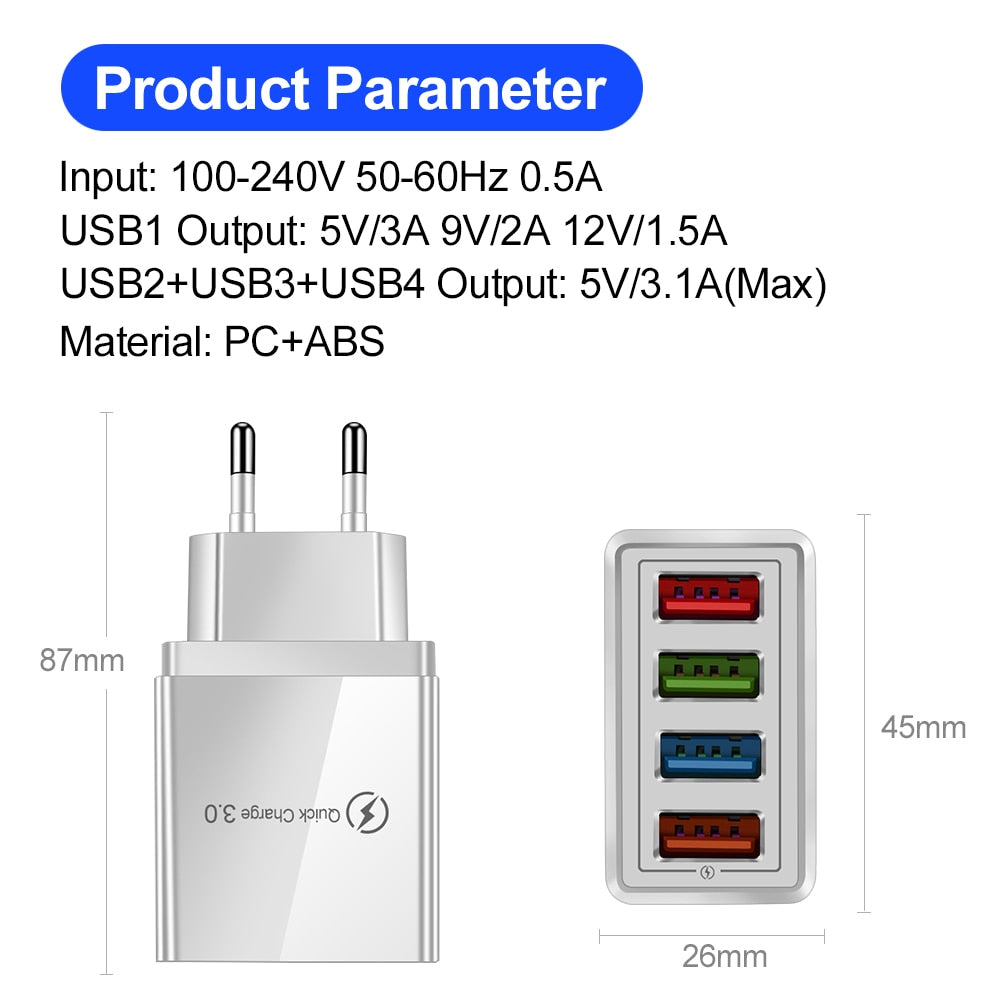 Chargeur USB prise ue/US Charge rapide 3.0 pour adaptateur de téléphone pour iPhone 12 Pro Max tablette chargeur Mobile mural Portable chargeur rapide