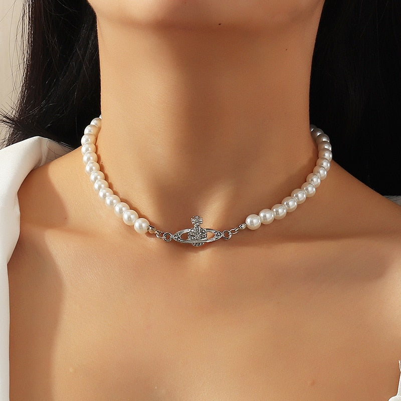 Élégant grand blanc Imitation perle collier ras du cou clavicule chaîne collier de mode pour les femmes collier de bijoux de mariage