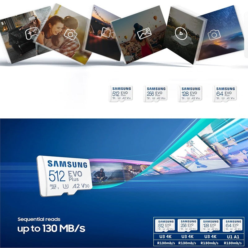 SAMSUNG EVO Plus Speicherkarte 32 GB/SDHC 64 GB/128 GB/256 GB/512 GB SDXC Micro SD/TF-Flash-Karten MicroSD