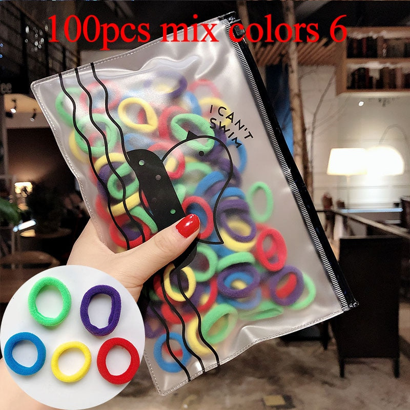 50/100 teile/satz Mädchen Bunte Nylon Kleine Elastische Haarbänder Kinder Pferdeschwanz Halter Scrunchie Stirnband Kinder Haarschmuck