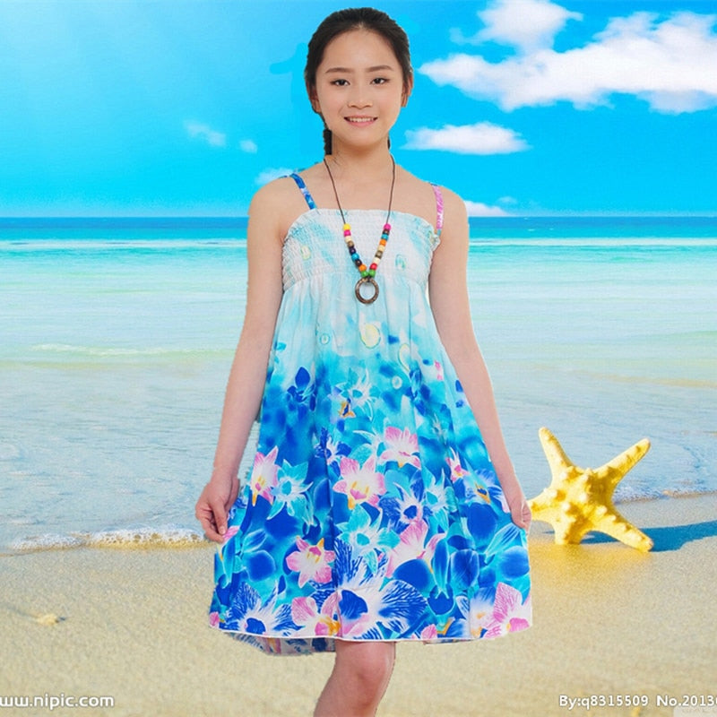 Été filles robe florale fronde volants bohème plage princesse robes pour fille vêtements 2/6/8/12 ans avec collier cadeau