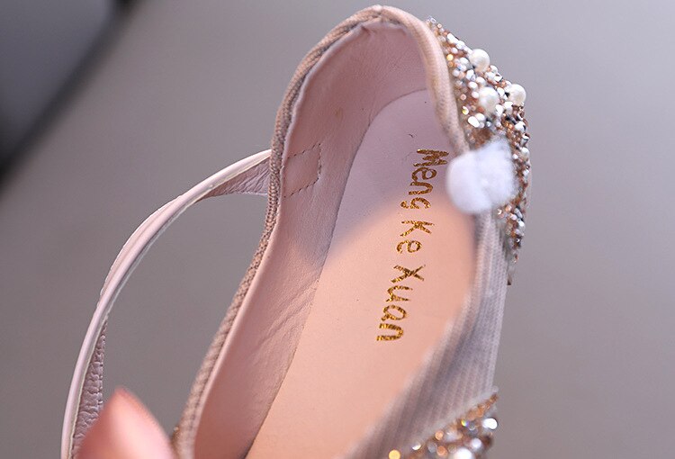 Children Leather Shoes Rhinestone Bow Princess Girls Party Dance Shoes Baby Student Flats Kids Performance Shoes