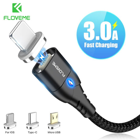 Magnetic Cable Micro USB Type C For iPhone 14 13 Lighting Cable 3A Fast Charging Wire Type-C Magnet Charger Phone Cable