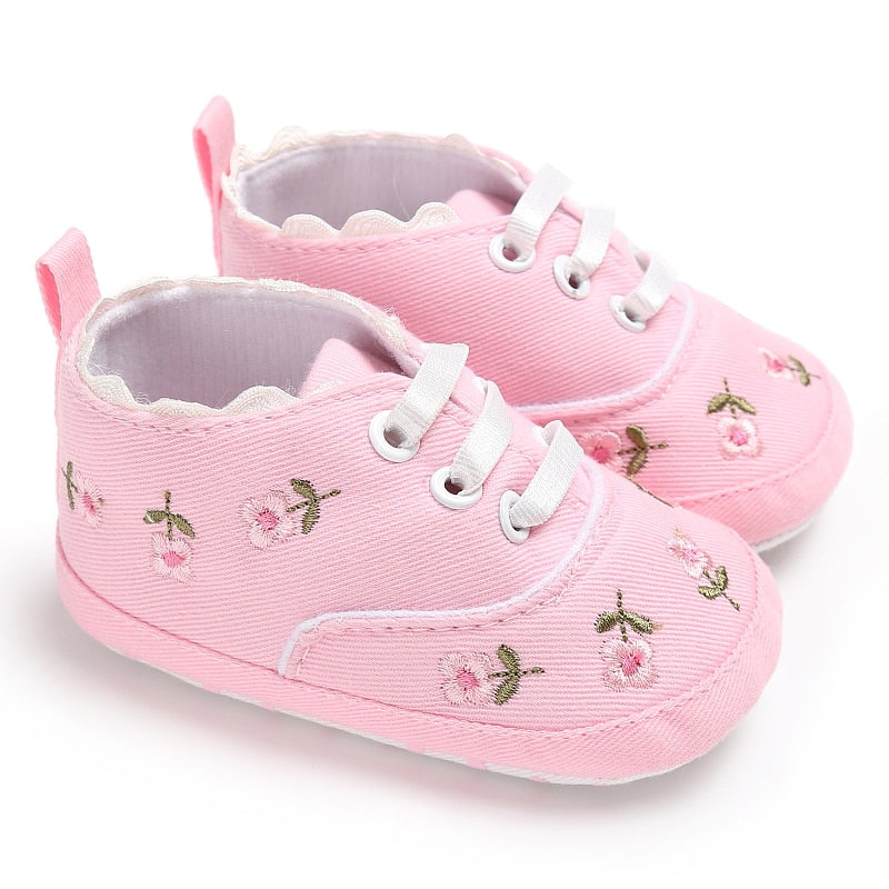 Summer Baby Infant Girl Soft Sole Crib Toddler Canvas Cute Flower Sneaker Shoes