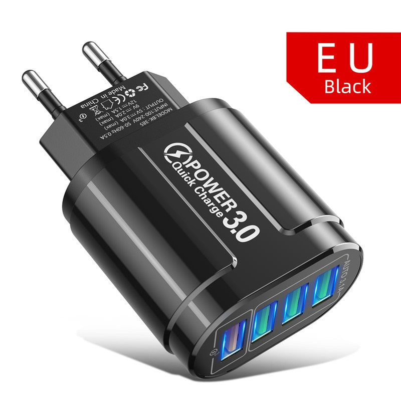 48W USB Charger Fast Charge QC 3.0 Wall Charging For iPhone 14 13 Samsung Xiaomi Mobile 4 Ports EU US Plug Adapter Travel