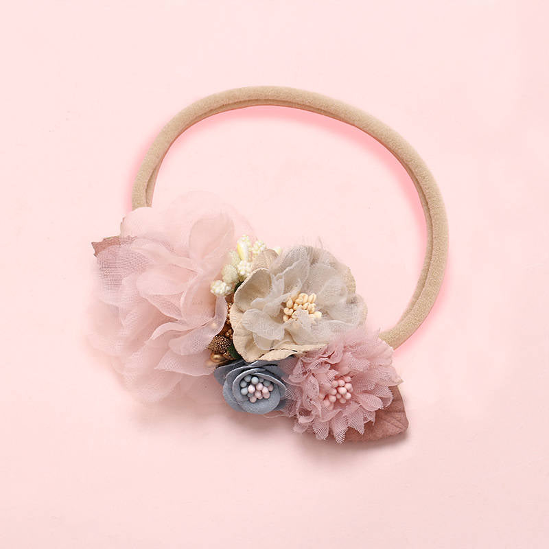 Shiny Fashion Florals Headband Newborn Baby Elastic Princess Hairbands Child Kids Pearl Fresh Style Cute Headwear Gifts