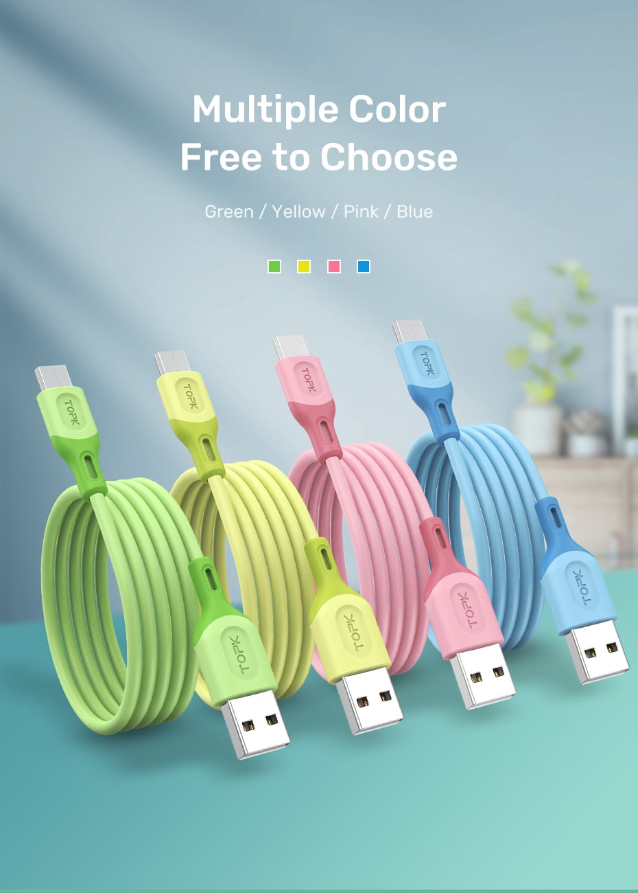 Micro USB Type C Cable, Fast Charging Liquid Silicone Mobile Phone Data Cable