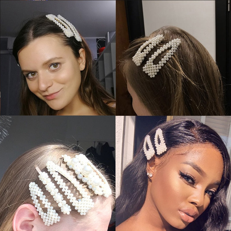 Women Girls Elegant Full Pearls Geometric Hair Clips Sweet Hair Ornament Hairpins Barrettes Fashion Hair Accessories