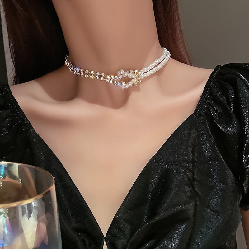 Élégant grand blanc Imitation perle collier ras du cou clavicule chaîne collier de mode pour les femmes collier de bijoux de mariage