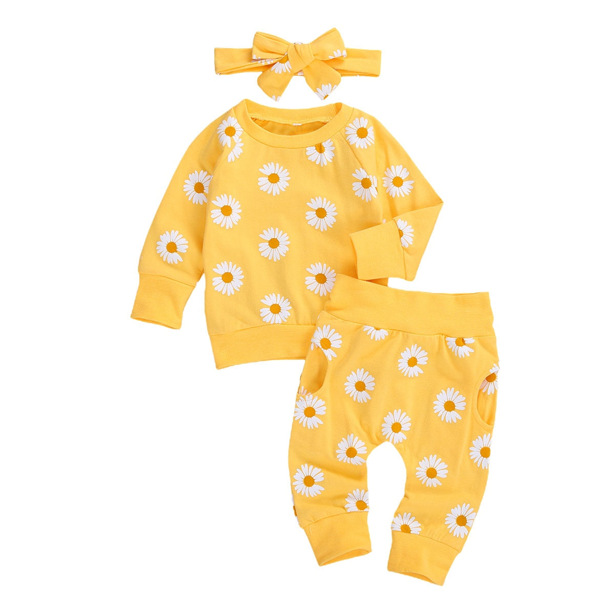 Enfant en bas âge nouveau-né bébé fille 0-24M, ensemble de vêtements d'automne marguerite haut en coton imprimé pantalons longs 2 pièces tenues