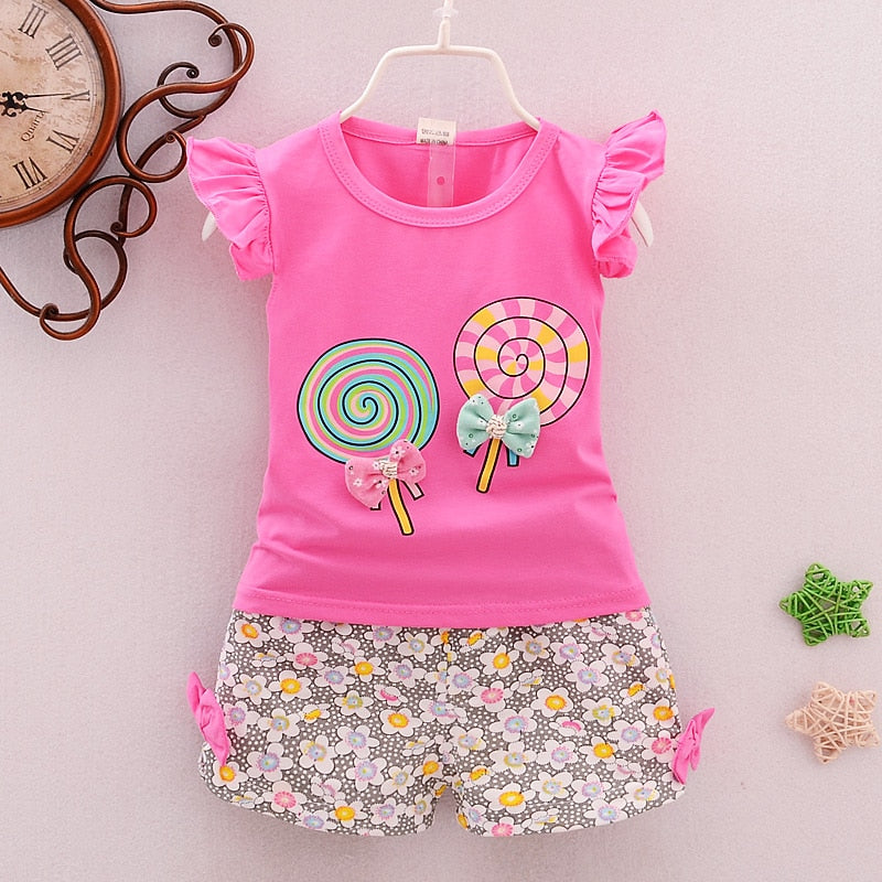 2 Pieces Cotton Girls Clothing Sets Summer Vest Sleeveless Children Sets Fashion Girls Clothes Suit Casual Floral Outfits