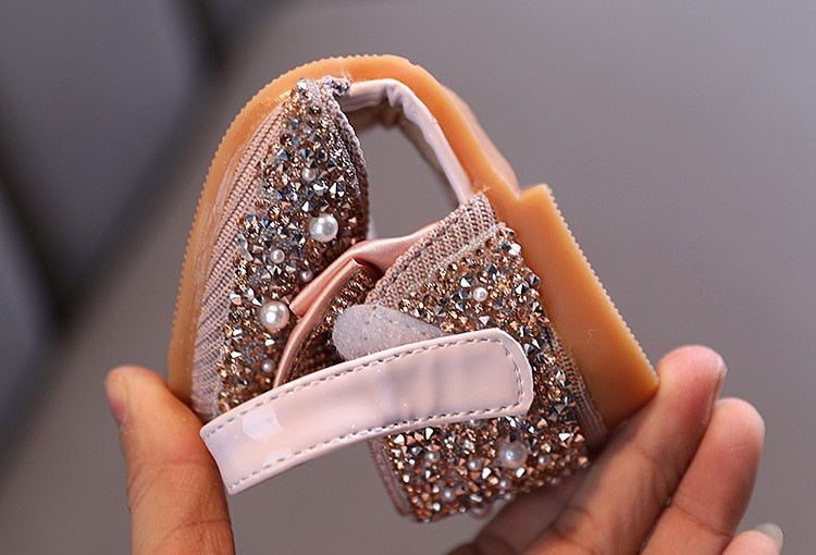 Children Leather Shoes Rhinestone Bow Princess Girls Party Dance Shoes Baby Student Flats Kids Performance Shoes