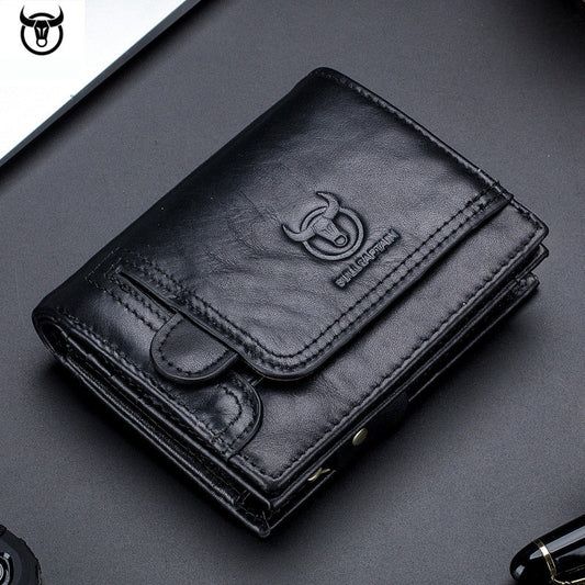 Genuine Leather Men's Wallet, Designer Male Purse, Vintage ID Card Holder, Luxury Money Bag