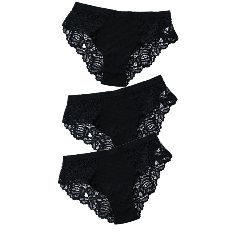 3 Stück Baumwolle Höschen Sexy Slips Spitzenhöschen Frauen Unterwäsche Dessous Höschen für Damen Damen Floral Pantys Unterhose