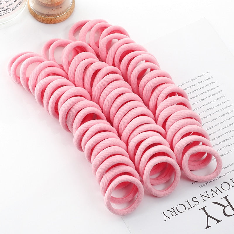 50pcs Girls Solid Color Big Rubber Band, Headwear Elastic Hair Bands, Girl Hair Accessories, Ornaments