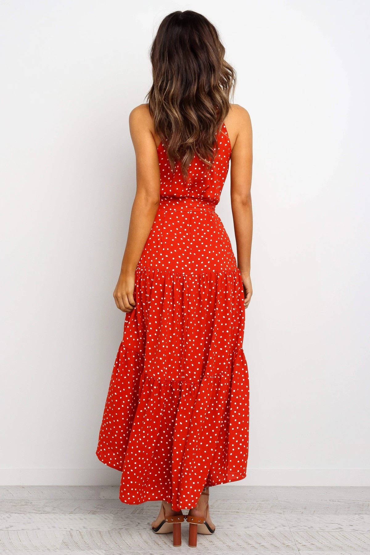 Sommer langes Kleid Polka Dot Freizeitkleider Schwarz Halfter trägerlos, gelbes Sommerkleid Urlaubskleidung für Frauen