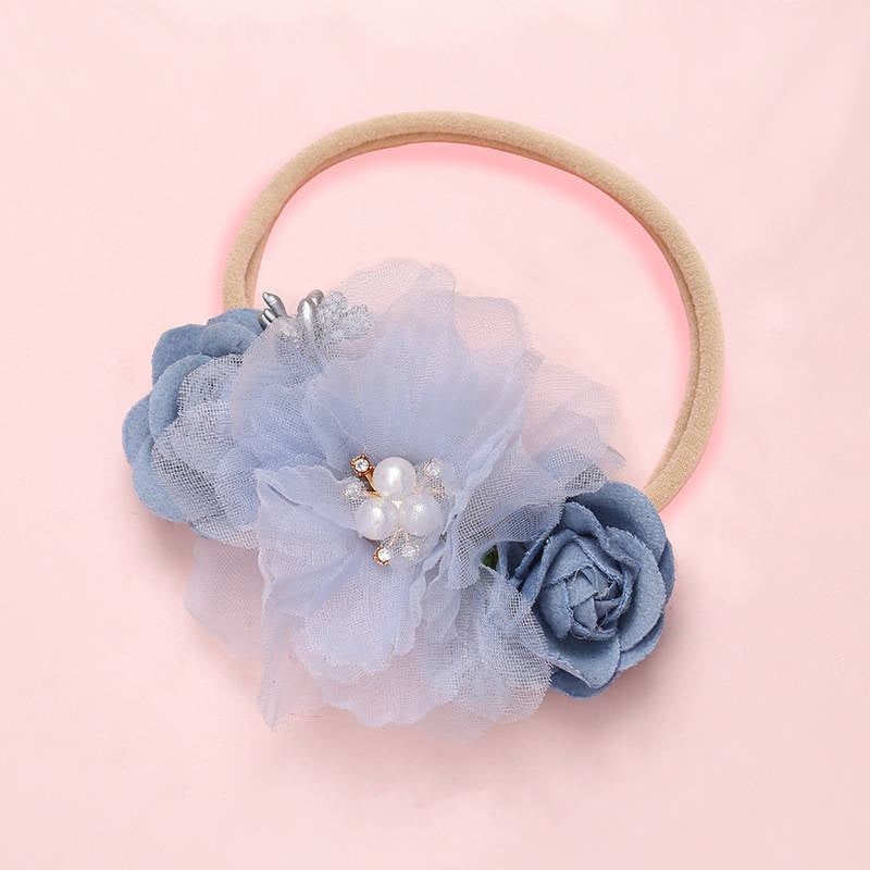 Shiny Fashion Florals Headband Newborn Baby Elastic Princess Hairbands Child Kids Pearl Fresh Style Cute Headwear Gifts